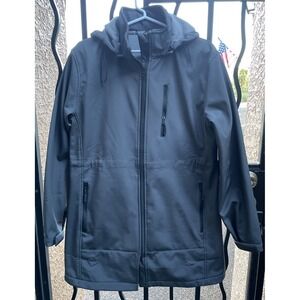 CREATMUS Womens Large Softshell Parka Jacket Blue Fleece Lined Hooded Outdoor